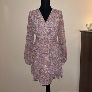 Floral Long Sleeve Wrap Dress